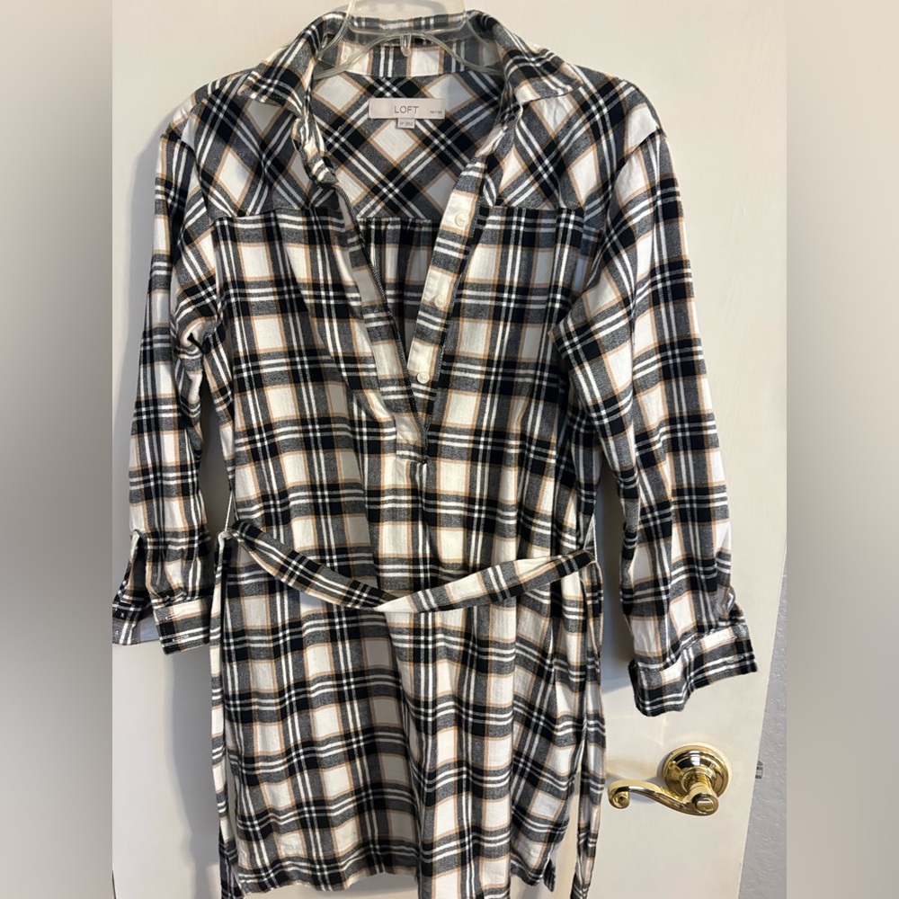 LOFT Checkered Dress in Black, White, and Tan - Picture 2 of 3